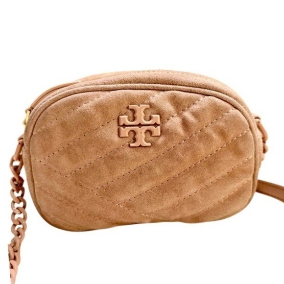 Tory Burch Handbags - Tory Burch Kira Chevron Small Camera Bag Pink Suede Quilted Crossbody Handbag